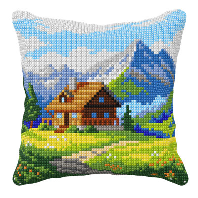Trousse de broderie au point de croix pour coussin Paysage de montagne 99120