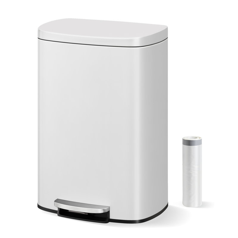 Stainless Steel Kitchen Trash Can, White