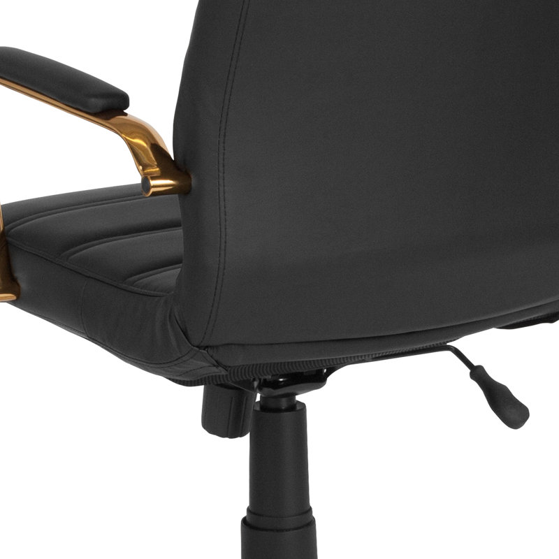 High Back Executive Swivel Office Chair with Metal Frame and Arms, Black/Gold