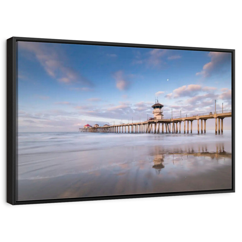 Coastal Huntington Pier, Cadre flottant noir, 13 po x 9 po