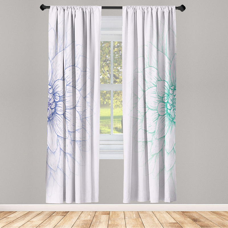 Microfiber Floral Semi-Sheer Rod Pocket Curtain Panels, 28" W x 95" L, Teal/Blue