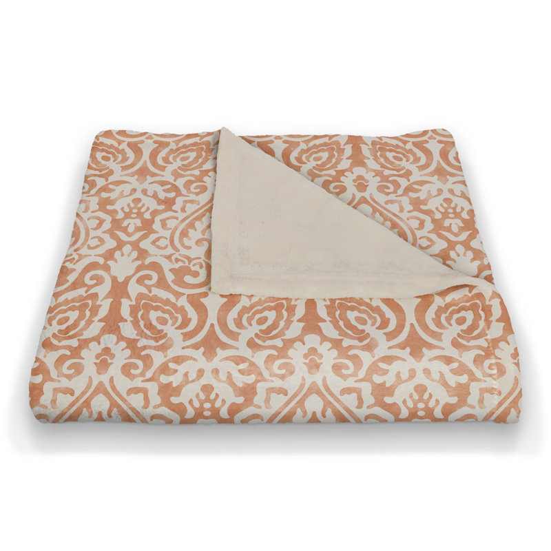 Hand Woven Throw Blanket, Damask, Orange