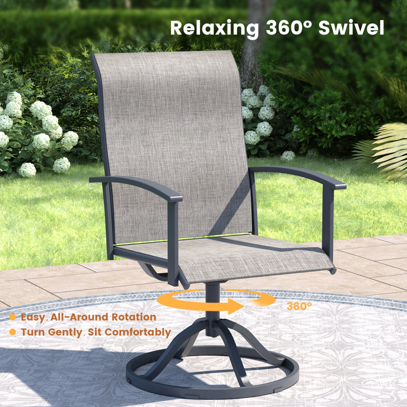 Outdoor Swivel Dining Chair With PVC-coated polyester Fabric, Gray