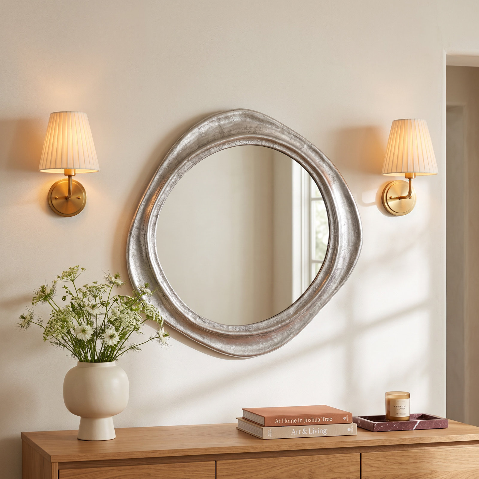 Martine Abstract Cast Iron Mirror in Silver