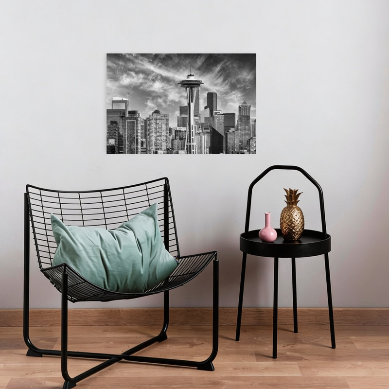 Seattle Space Needle Skyline Dramatic Modern Abstract Architecture City Wall Art Print 1 Piece Wrapped Canvas Wall Art