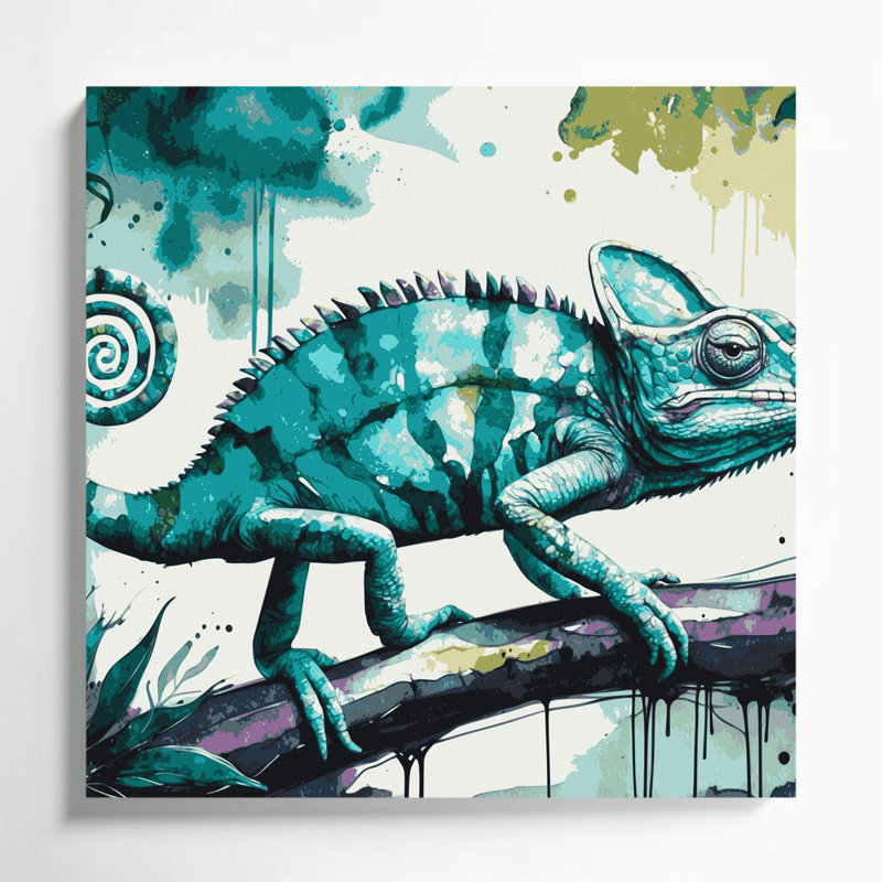 Faune, caméléon, art mural sur toile vert, H 12 po x l 12 po