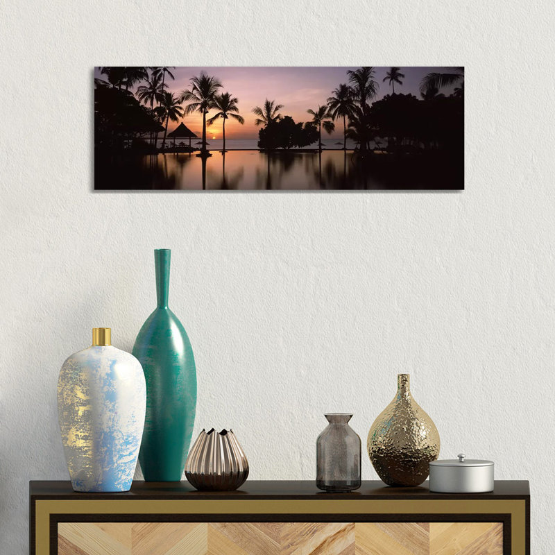 Sunset Over Hotel Pool, Lombok, West Nusa Tenggara, Indonesia - Wrapped Canvas Panoramic Print