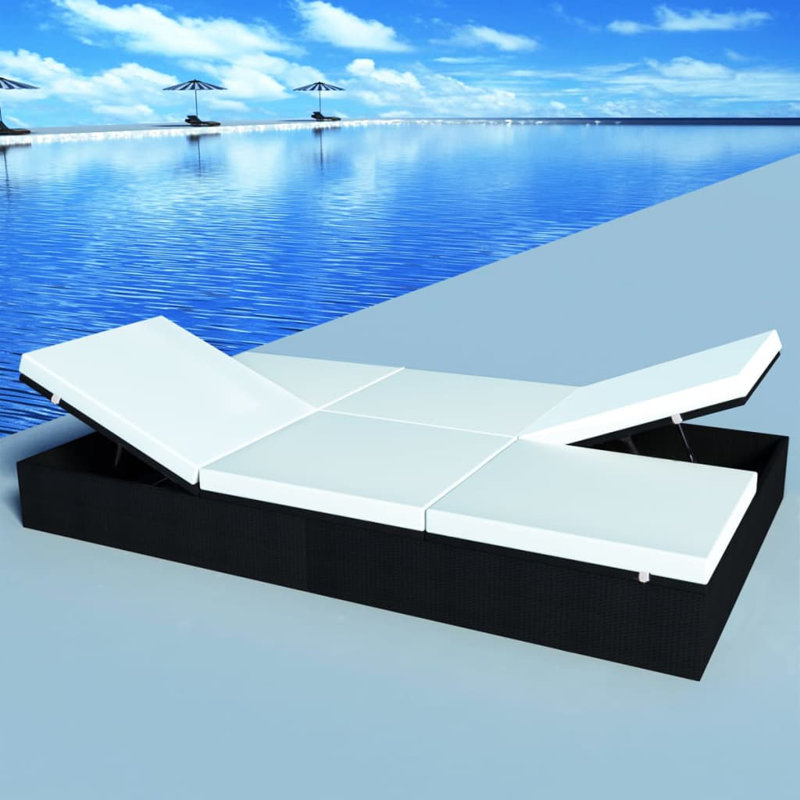 Chaise longue simple avec coussins 77,6 po., Noir, Blanc / Blanc