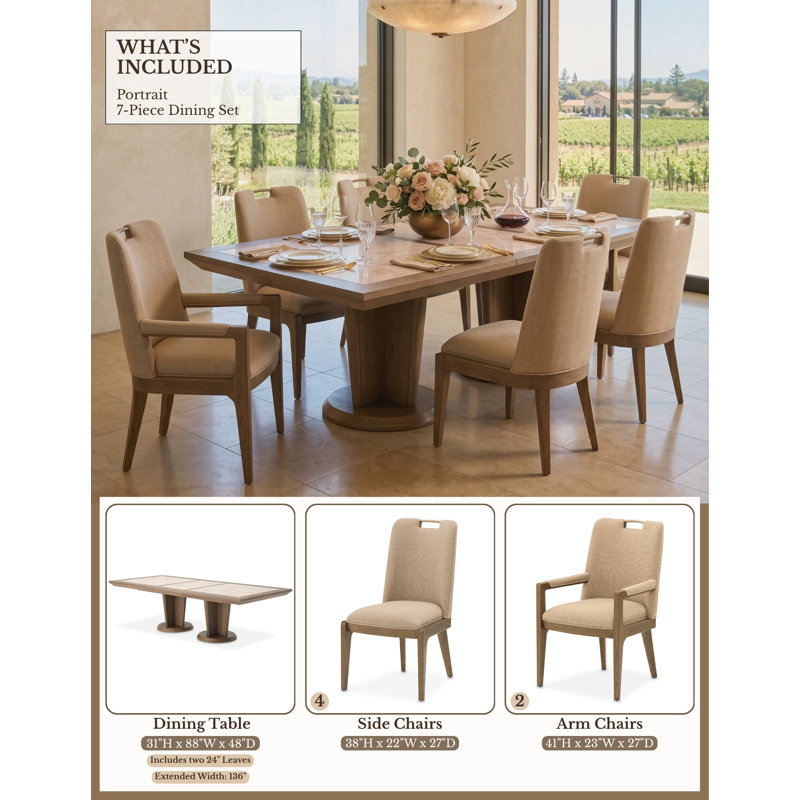 Portrait Dining Set, 7 Pieces: Table, 6 Chairs