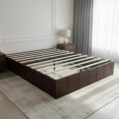 Structure de lit plateforme très grand, conception à lattes robustes, aucun sommier nécessaire pour la chambre à coucher, noyer