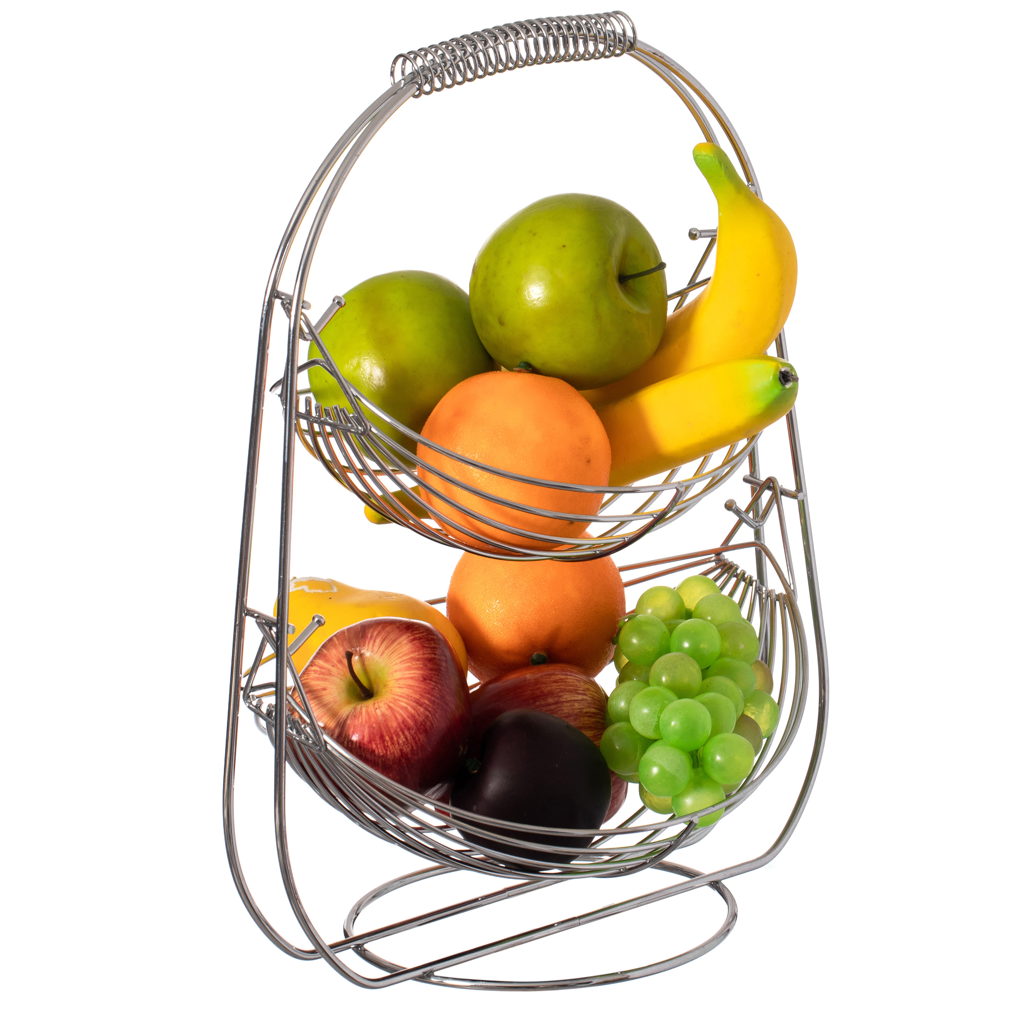 2 Tier Decorative Fruit Basket Holder Stand for Kitchen Counter, Metal Tabletop Display Bowl Organizer