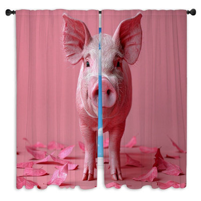 Pig Window Curtains  Animal Cute Pink Drapes - 2 Panels