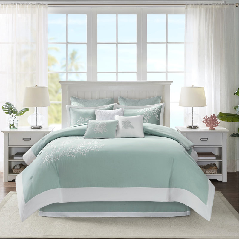 Édredon grand en coton avec bourre et bordure corail, Édredon grand
