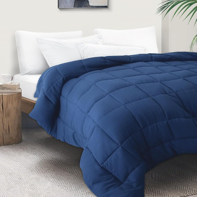 Bed Comforter – Navy Blue – Queen/Full, Down-Alternative, All-Season, Lightweight, Box-Stitch Design