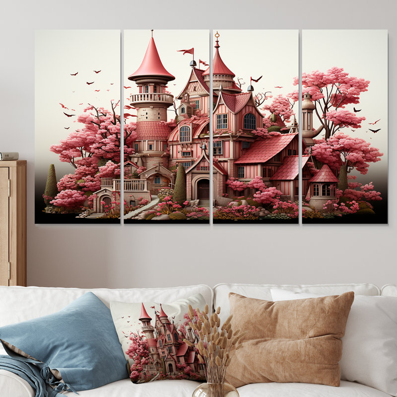 «Monets Garden Castle Revisité Landscape - Classics», ensemble de 4 pièces d'art mural, H 28 po x l 48 po
