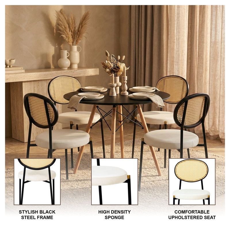 Dover 5-Piece Dining Set – Round MDF Top Table & 4 Upholstered Dining Side Chairs, Modern Dining Furniture For Kitchen And Home