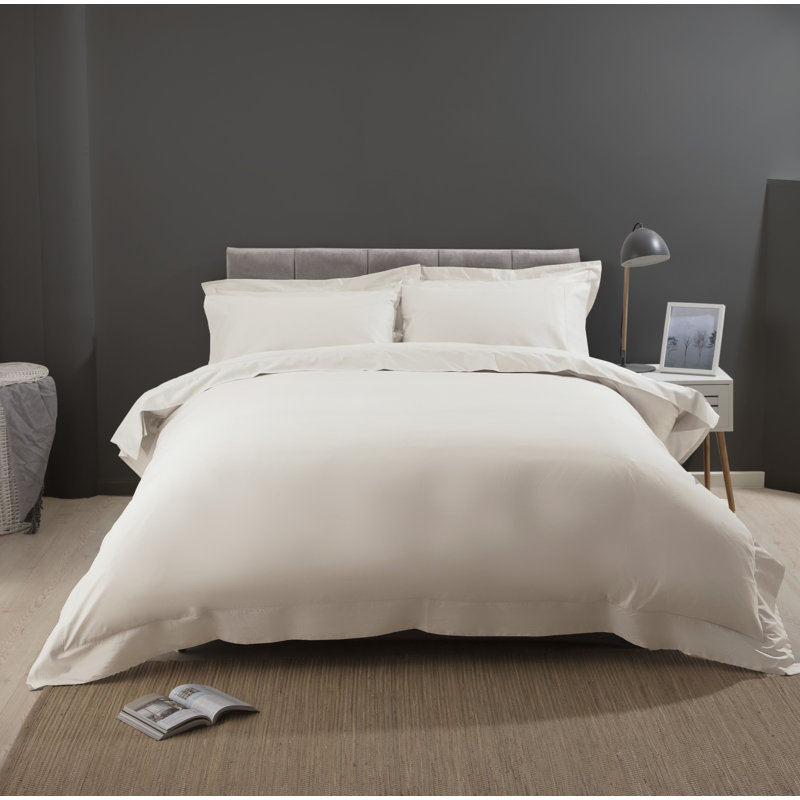 Cotton Solid Colour Duvet Cover Set with Pillowcases, Single Duvet Cover + 1 Standard Pillowcase, Ivory
