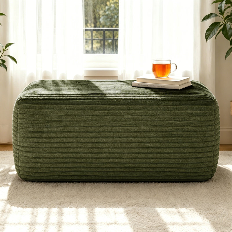 Repose-pieds moderne, grand repose-pieds compact en tissu vert pour la maison