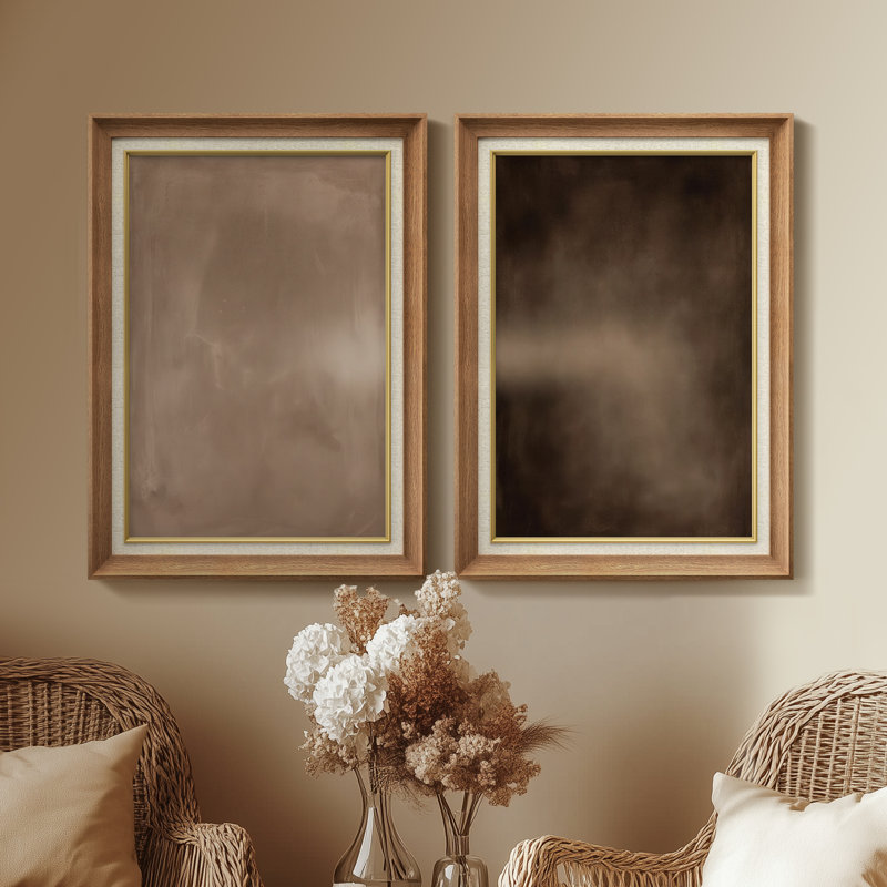 Neutre dégradé minimaliste abstrait dans des tons de brun chaud, décoration murale subtile moderne - ensemble de 2 reproductions d'art mural encadrées de qualité supérieure sur papier 26 po x 36 po