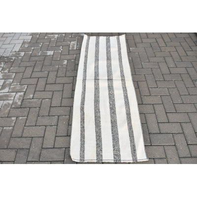 Chemin de table rétro turc Oushak avec motif bohémien blanc pour les escaliers et les couloirs