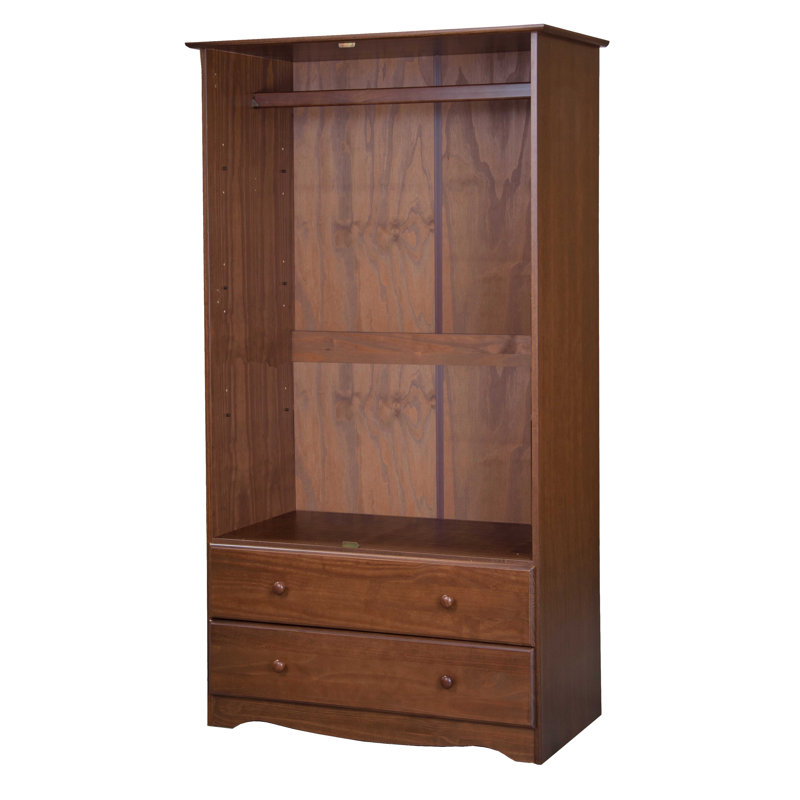 Armoire-penderie 2 portes 100% bois massif avec serrure Primm Smart, Moka