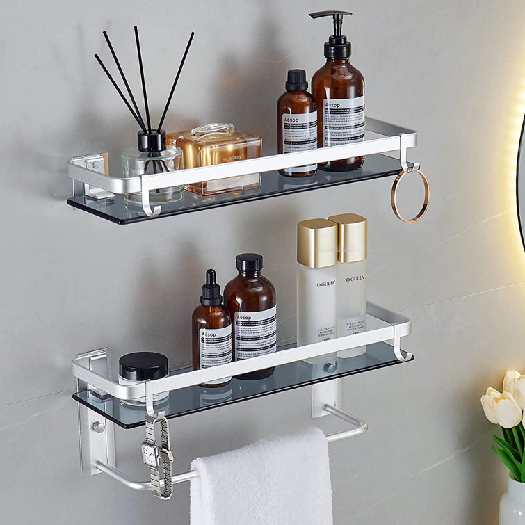 Latitude Run® 15.7in Glass Bathroom Shelf with Towel Holder - Wall