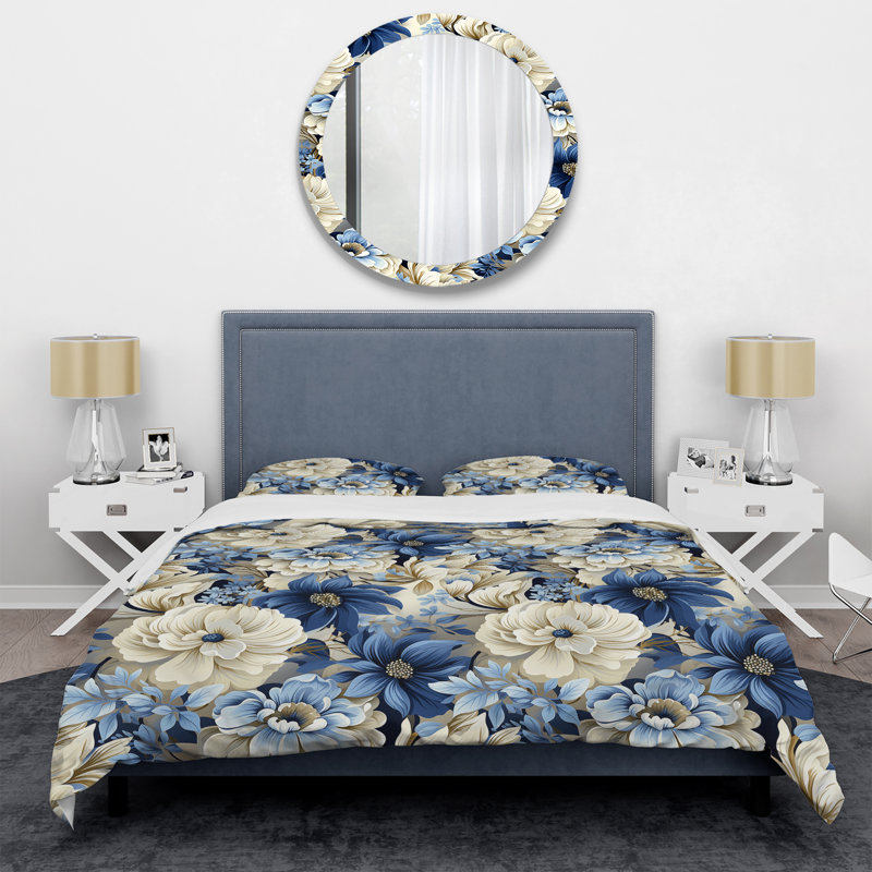 Ensemble de housse de couette floral - polyester microfibre Coastal Blues, Housse de couette pour très grand lit et 2 très