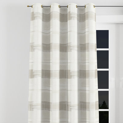French Country Curtain panels - Traditional Gray Plaid Grommet Curtain - 1 Panel