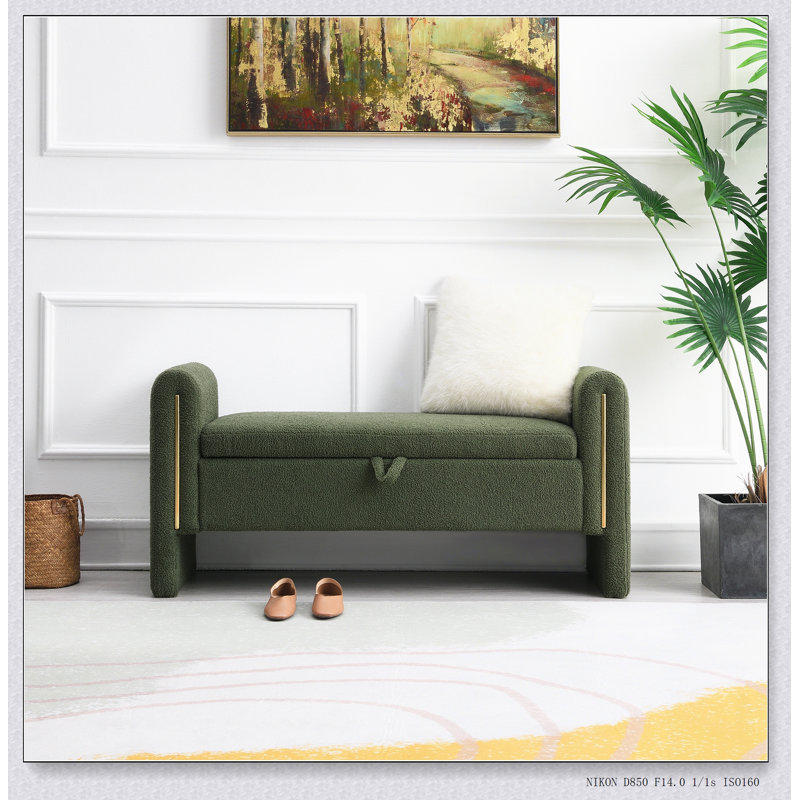 Banc moderne avec accoudoirs et rangement, grand tabouret de repose-pieds rembourré pour plus de confort et d'organisation