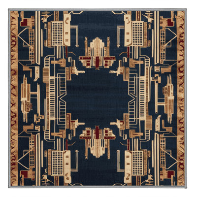 Machine Washable Art Deco Gray Area Rug