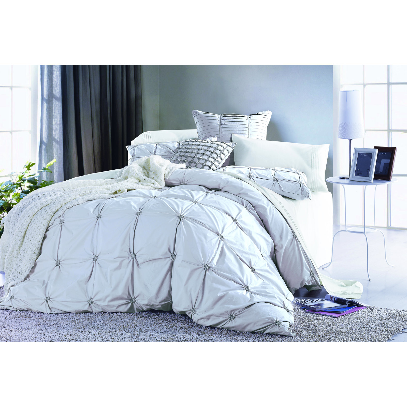 Basile Cotton Duvet Cover Set, Full / Queen, White