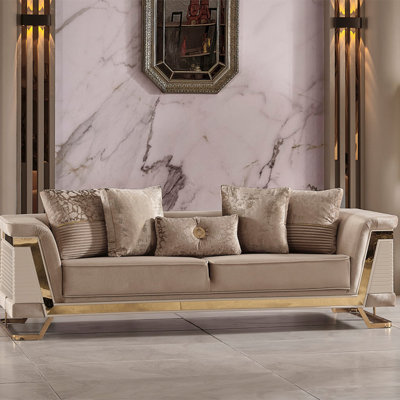 Rixos Sienna Luxe Velvet Sofa With Gold Accents – Elegant Modern Design, Beige