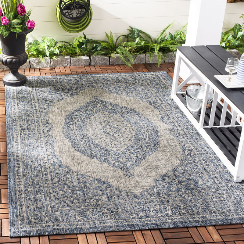 Auburn Light Grey/Blue Indoor/Outdoor Rug, Rectangle 122 x 170 cm