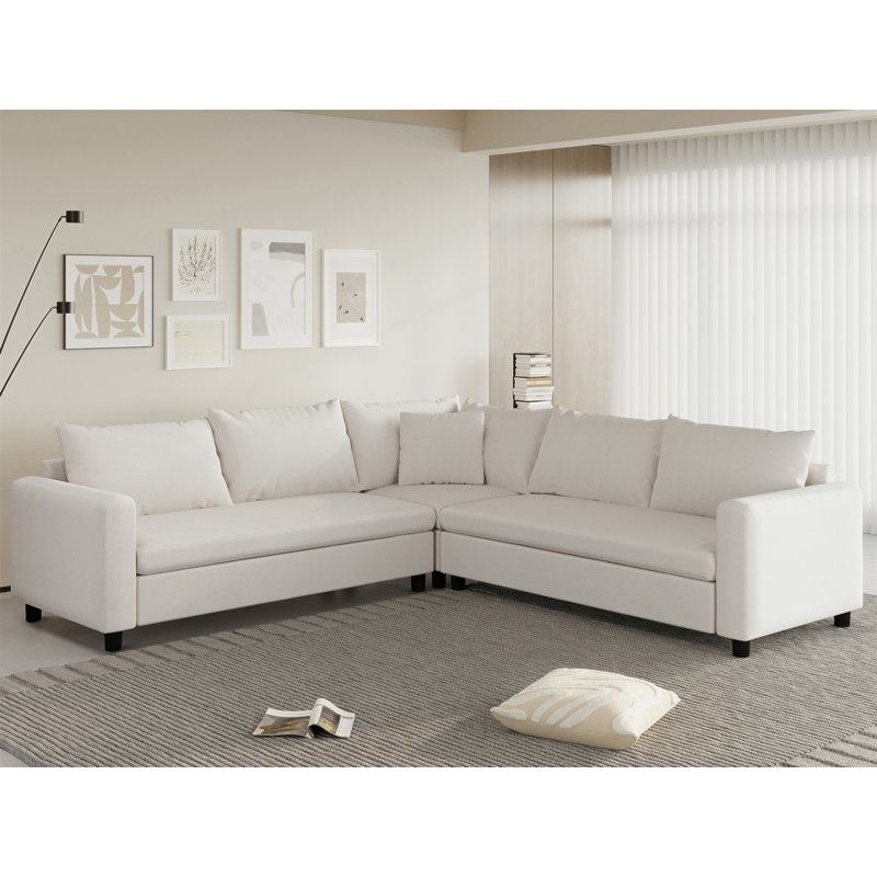 Canapé modulaire moderne en forme de L 92 po avec siège large, Chenille crème
