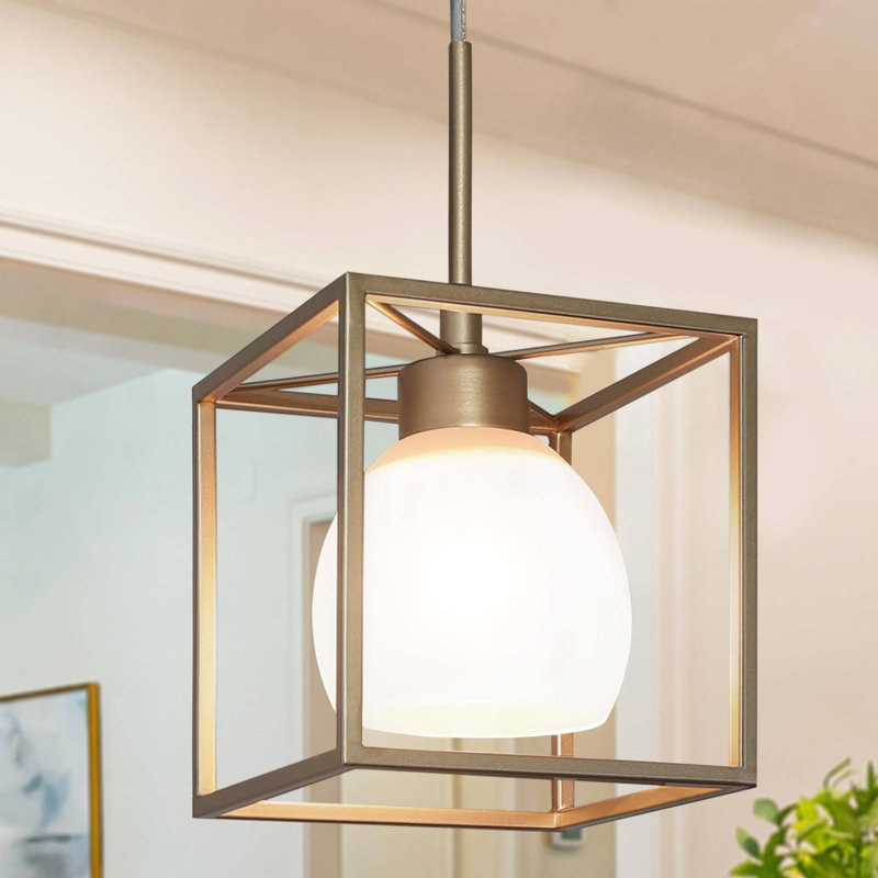 1-Light Gold Pendant Light Frosted Glass with Quick Links and Universal Ceiling Style for Kitchen Island