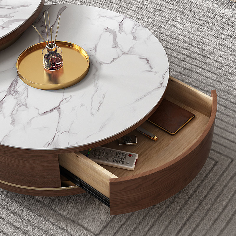 Demint Coffee Table, Sintered Stone Top, 1 Solid Wood Drawers, Fully-Assembled, 15" H x 32.1" W x 32.1" D