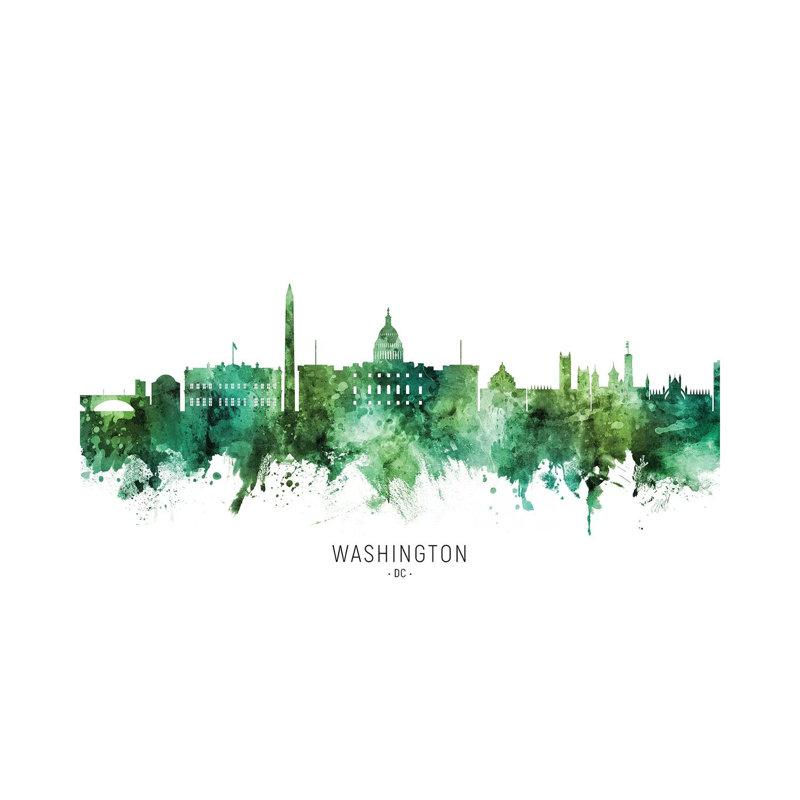 Washington DC Skyline Green by Michael Tompsett - 1 Piece Wrapped Canvas Painting, 20.32 cm H x 30.48 cm W
