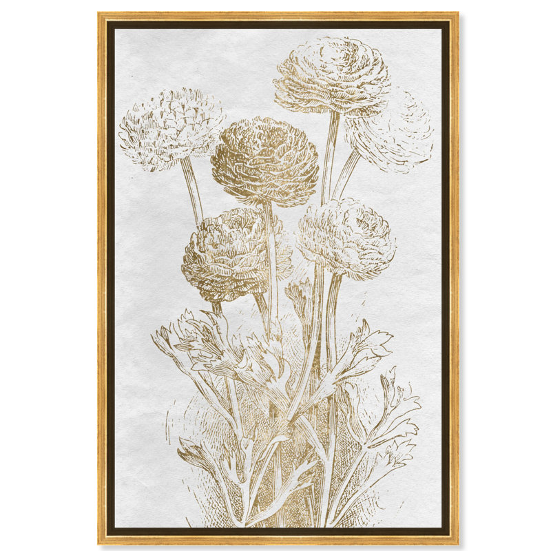 Dahlia et jonquille, croquis de bordure - impression, H 54 po x l 36 po, Encadrement doré