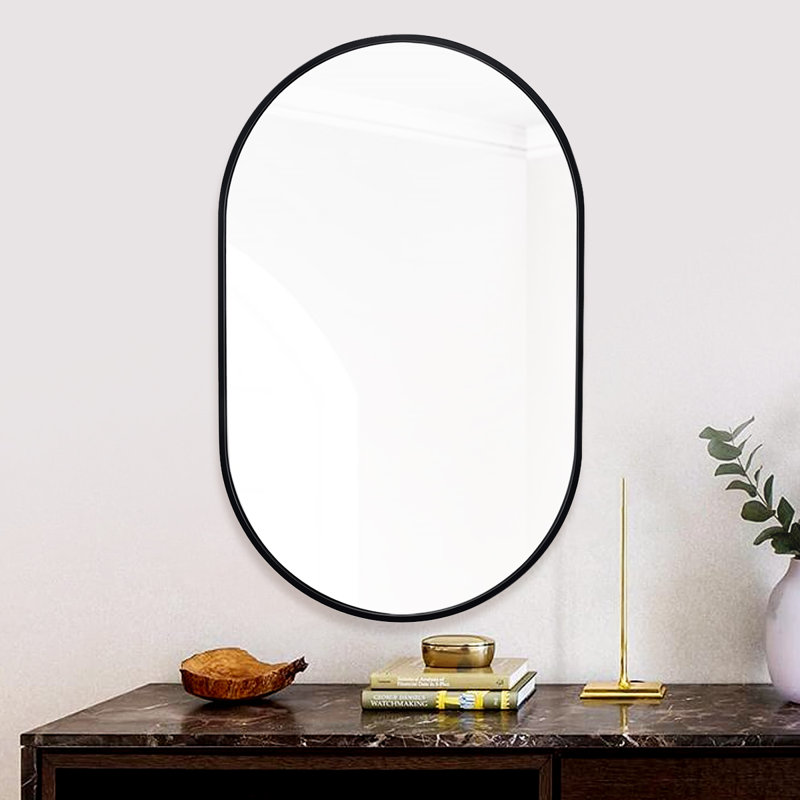 Hamund Metal Flat Wall Mirror, Matte Black