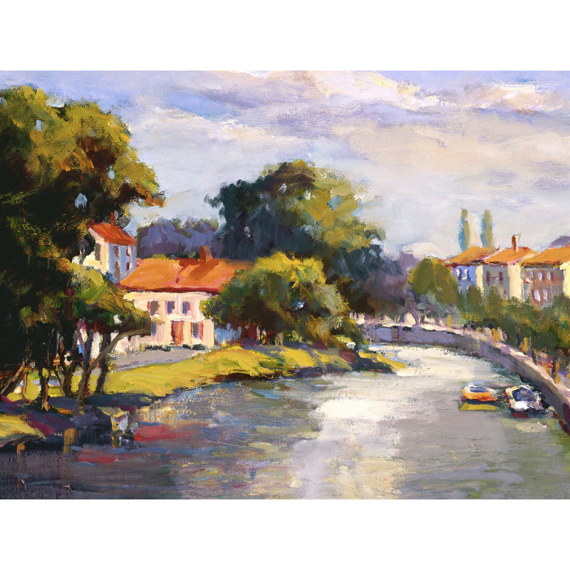 «French Village With Canal», reproduction d'art sur toile, H 20 po x l 24 po x P 1 po, Unframed