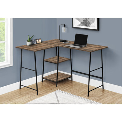 Bureau d'ordinateur, bureau personnel, coin, tablettes de rangement, L 48 po, forme en L, travail, ordinateur portable, métal stratifié brun, contemporain, moderne