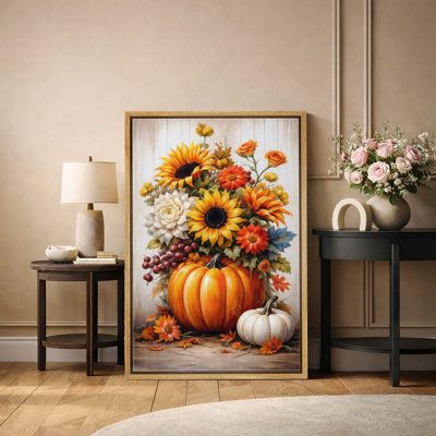 Automne citrouille et récolte de tournesol, art de la salle à manger, reproduction d'art sur toile