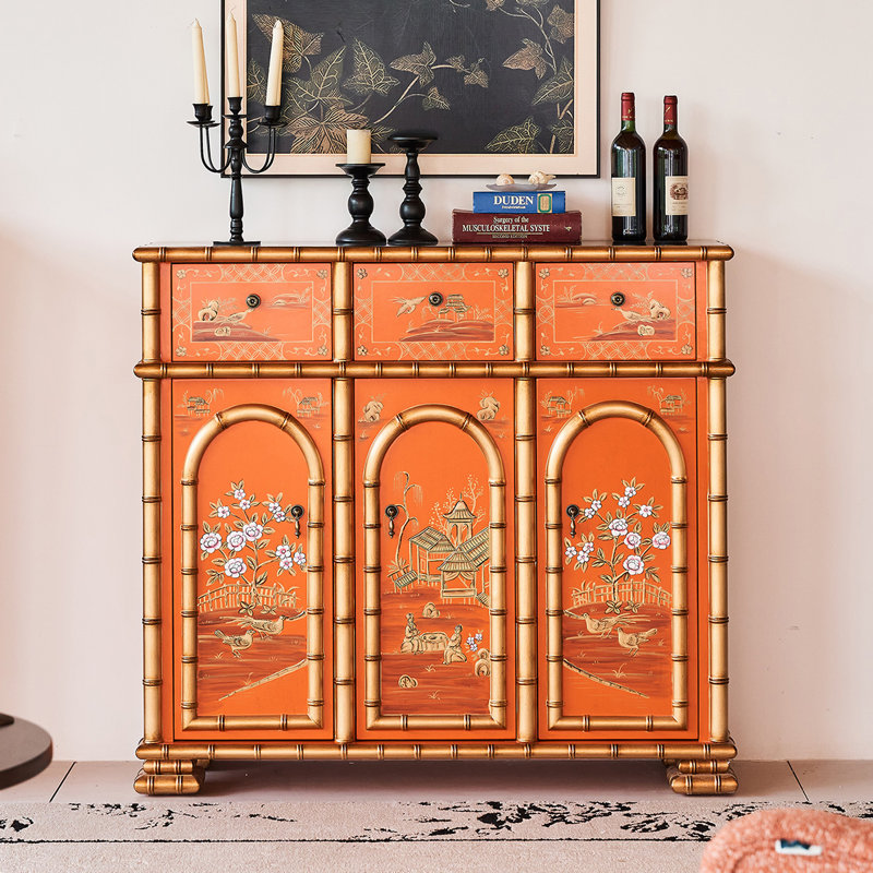 Orange Solid + Manufactured Wood Shoe Storage Bench