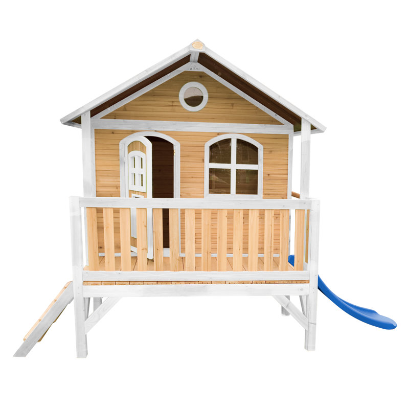 AXI 349cm W x 212cm D Outdoor Hemlock Wood Luxury Playhouse, Natural/White/Blue