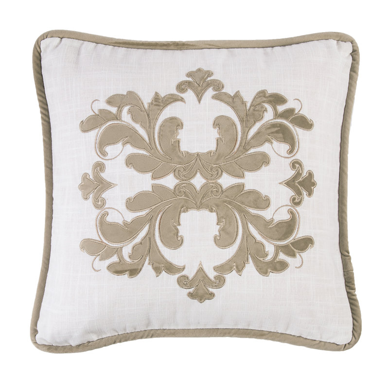 Madison Embroidered Throw Pillow, White/Tan