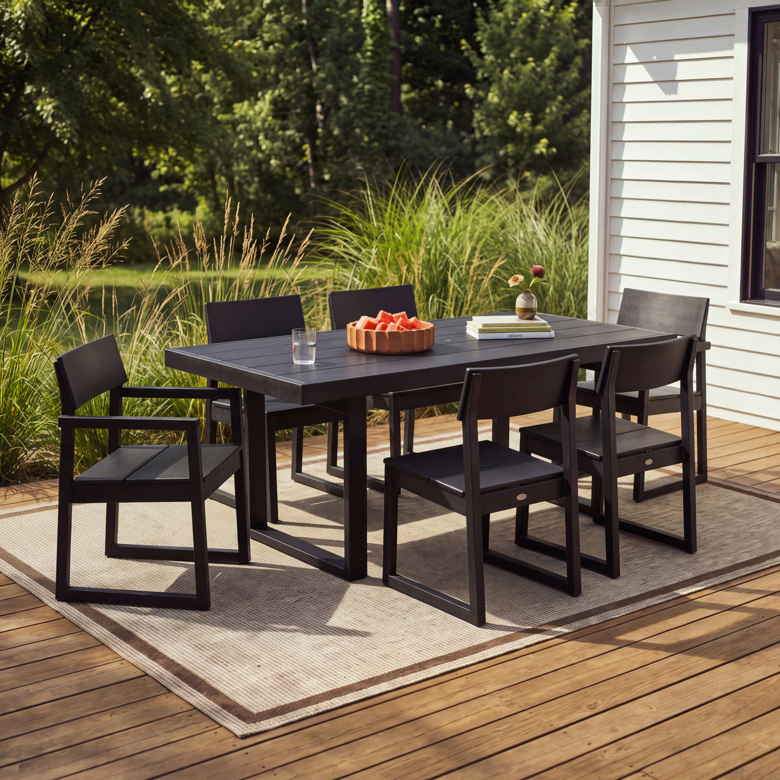POLYWOOD® Edge 78" Patio Dining Set, Black