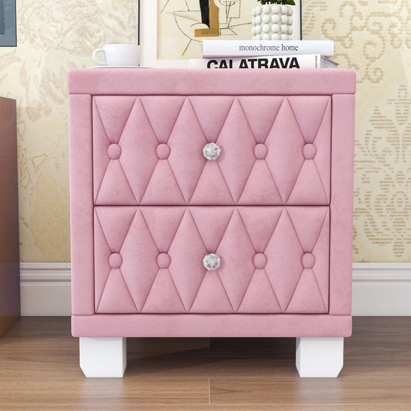Table de chevet 2 tiroirs Modern, Rose/Blanc