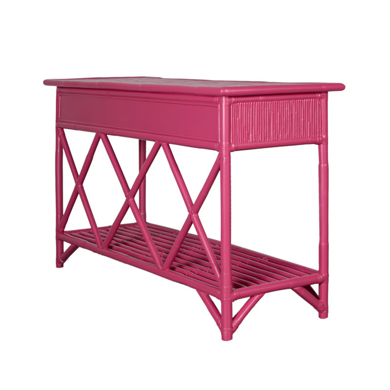 54'' Wide 3 Drawer Rattan Wood Sideboard, Hot Pink