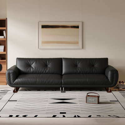 Canapé modulaire noir en cuir véritable