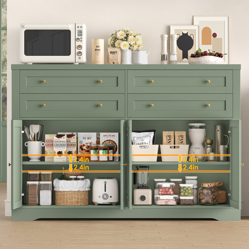 Buffet de 55,1 po avec 4 tiroirs, bureau épais, Vert